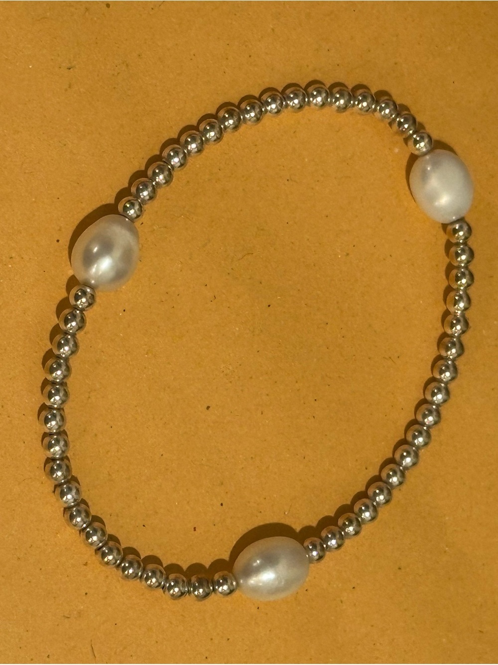Silver Beaded Bracelet with Pearl Accents